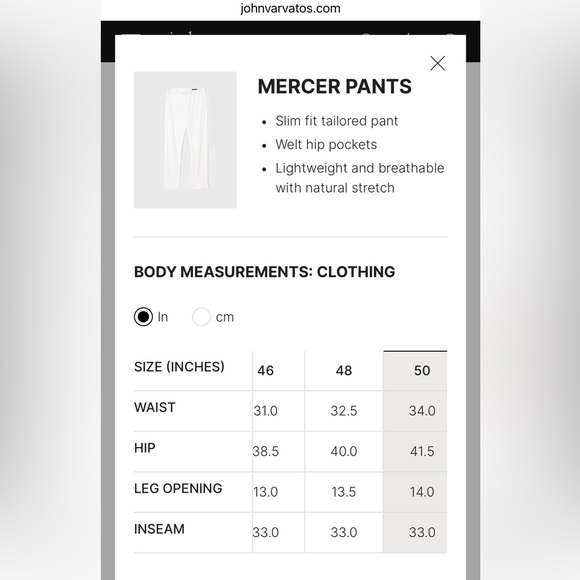 NWT John Varvatos Mercer Tailored Slim Pants in White Size 48 $498 MSRP Men’s - Picture 8 of 15